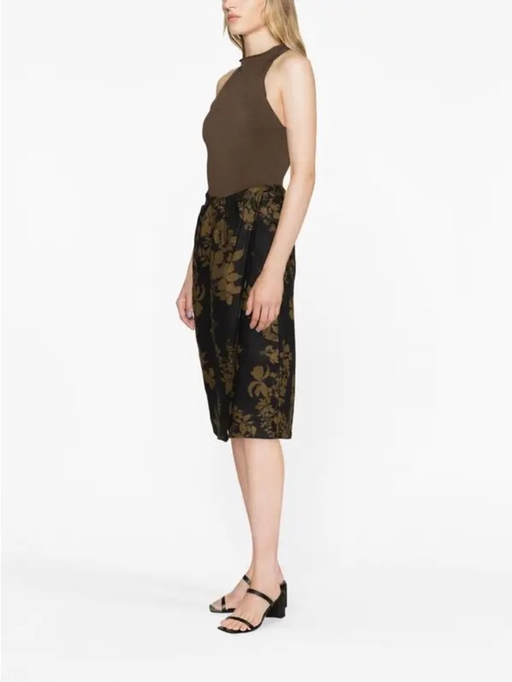 Reformation Black and Gold Floral Midi Wrap Skirt - Picture 2 of 6